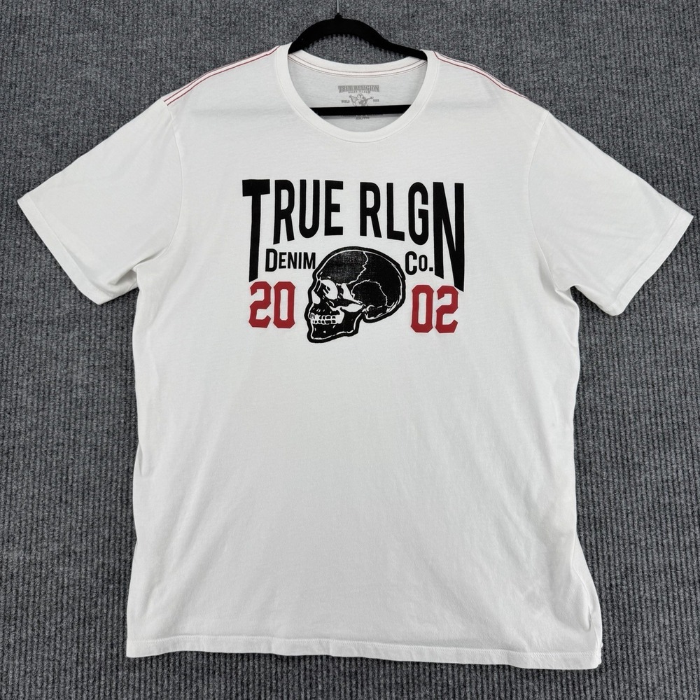 True Religion Skull Graphic T Shirt Y2K Streetwear White XXL Men World Tour